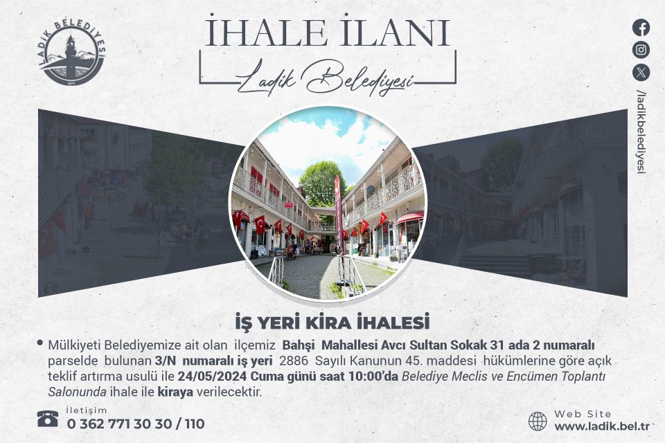 Bahşi  Mahallesi  Avcı Sultan Sokak'taki İş Yerinin Kira İhalesi